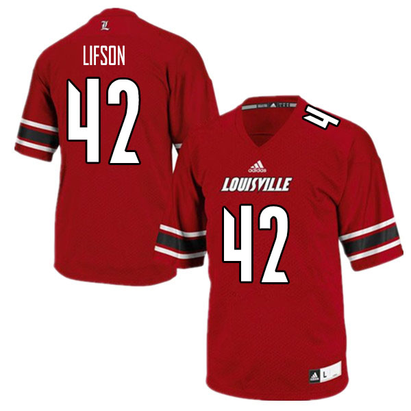 Men #42 Josh Lifson Louisville Cardinals College Football Jerseys Sale-Red - Click Image to Close